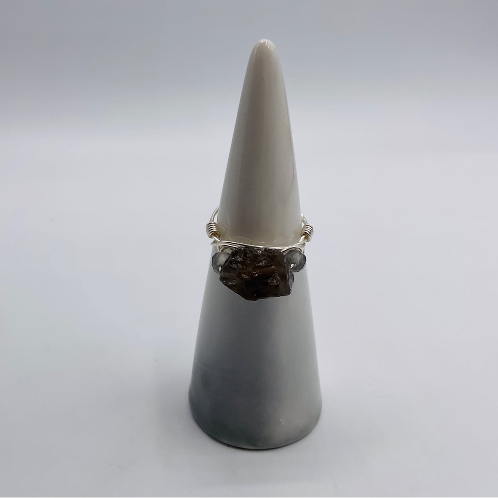 Smokey Quartz Labradorite Ring Size 8 Natural Raw Gem Wire Wrapped Boho Summer